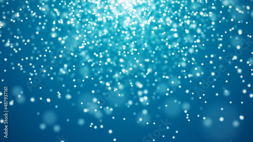 Abstract bokeh light blue background. Luxary backtop with defocused glowing dots. Blurred glitter mutilated blinking stars and sparks. 3d rendering.