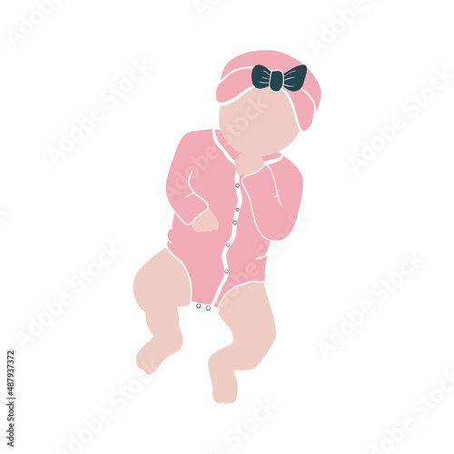 Vector illustration of pink baby girl. Cute baby girl.