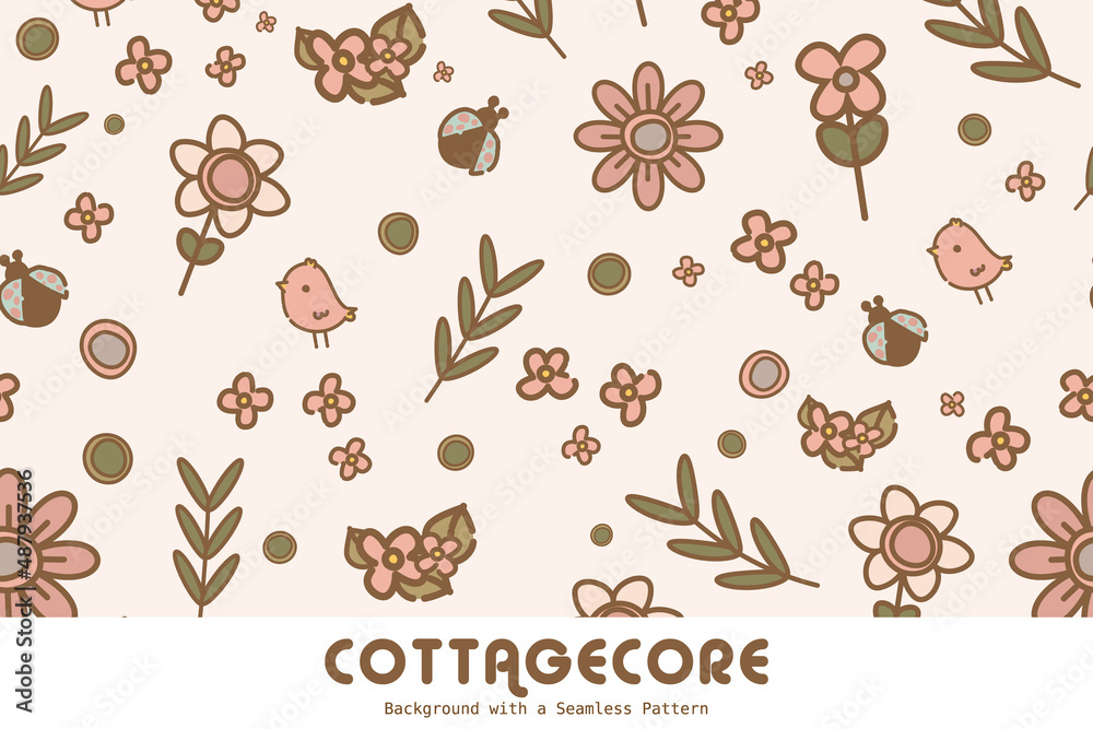 Cottagecore Scandinavian Aesthetic Wallpaper Background seamless