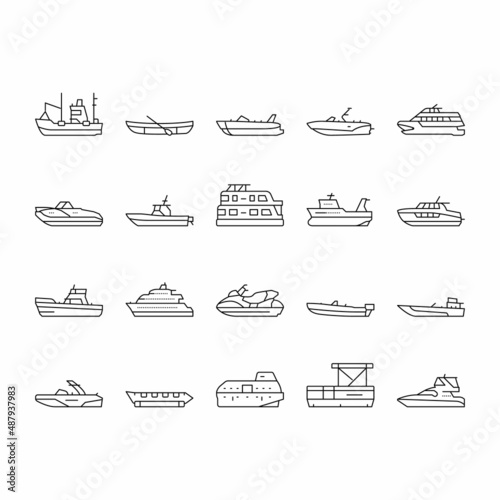 Boat Water Transportation Types Icons Set Vector .