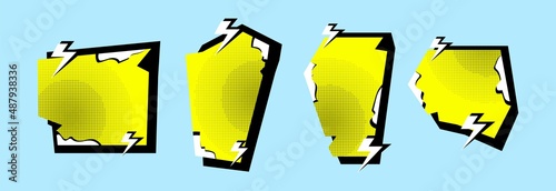 comic style tags in various yellow and polka dot portrait forms. vector flat illustration, mockups. textured stickers for preview tags, labels.promosi, frames, stickers, labels, tags, lower third