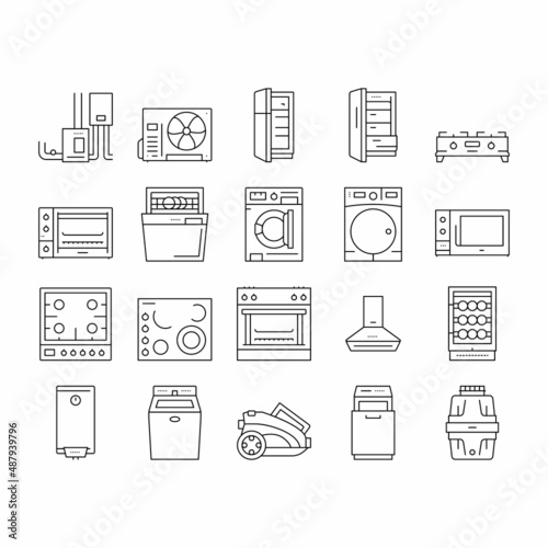 Appliances Domestic Equipment Icons Set Vector .