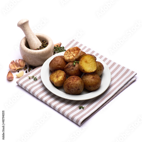 Plate of Baked potato isolated on white background