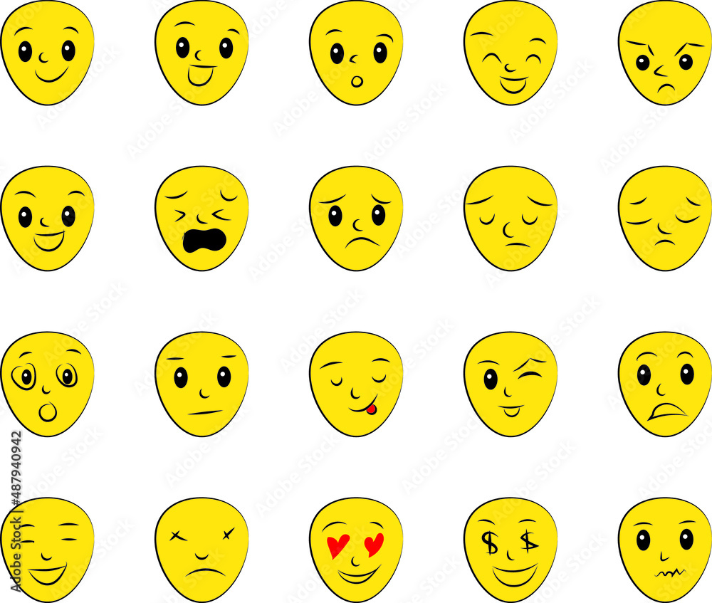 set of smileys in yellow color and black and white set of smileys in yellow color and black and white