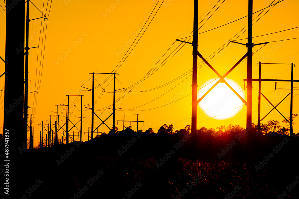 Power lines sunset