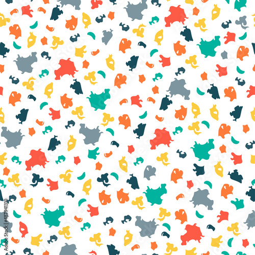 Vector seamless pattern with chaotic painted elements. Abstract print. Pastel colors. Colorful trendy illustration.