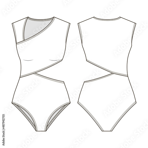 Fashion technical drawing of cut-out swimsuit