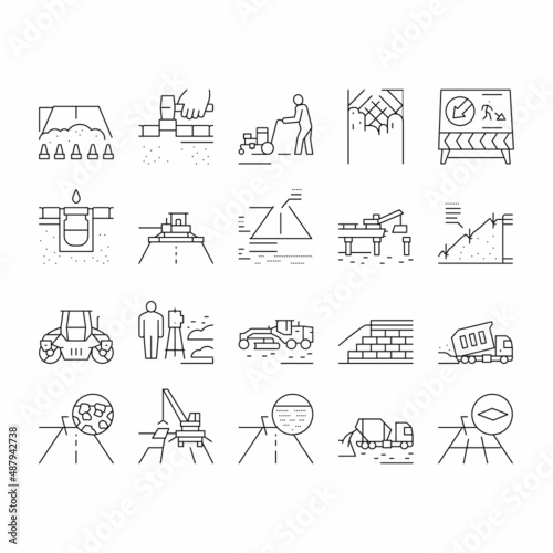 Road Construction Collection Icons Set Vector .