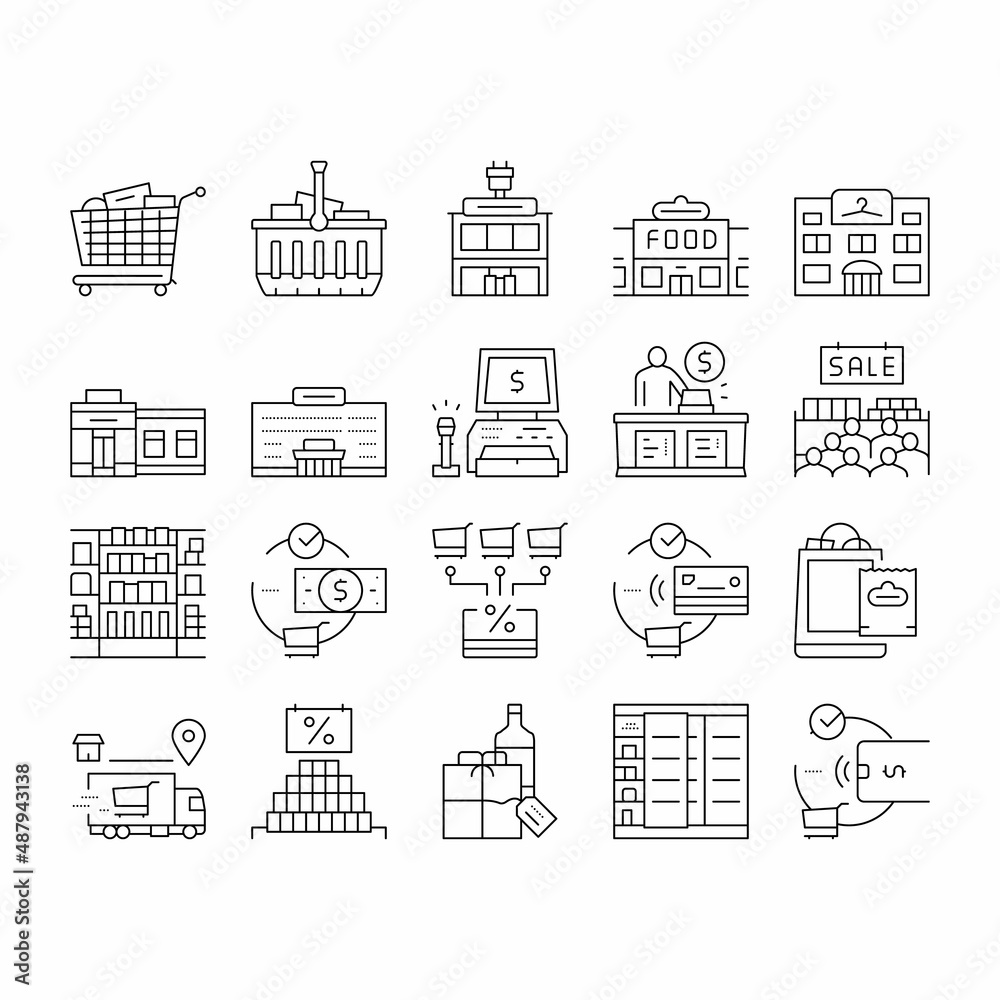 Purchases And Shopping Collection Icons Set Vector .