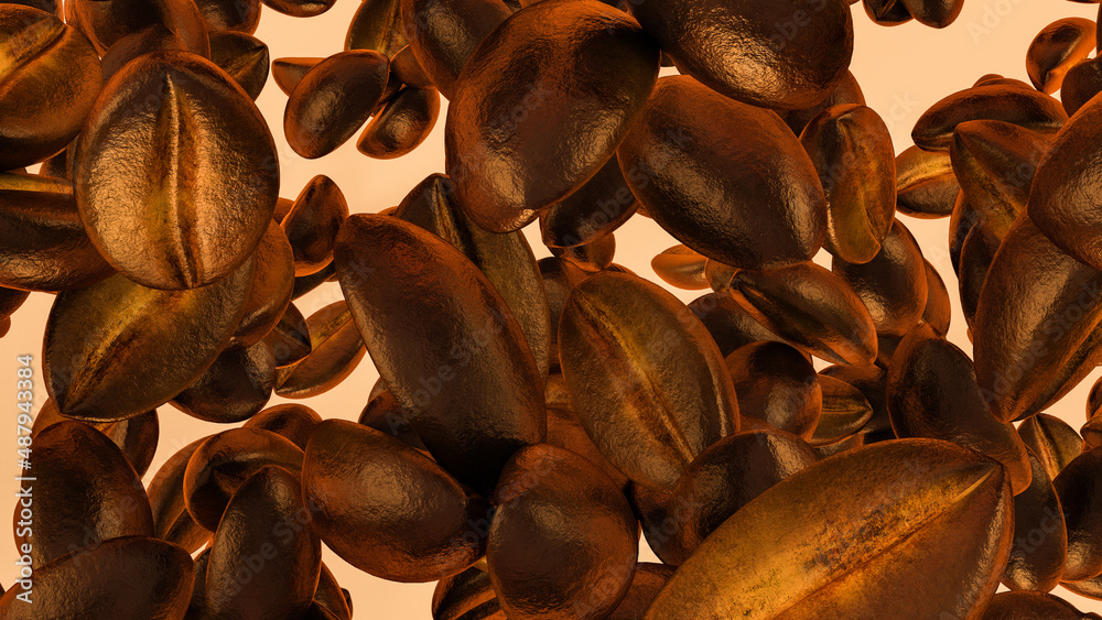 Roasted coffee beans background, Coffee Background. 3d illustration.