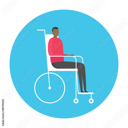 Disabled African man in wheelchair. Handicapped person. Vector illustration.