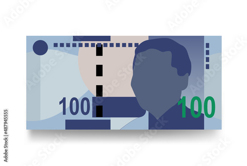 South Africa Rand Vector Illustration. African money set bundle banknotes. Paper money 100 R. Flat style. Isolated on white background. Simple minimal design.
