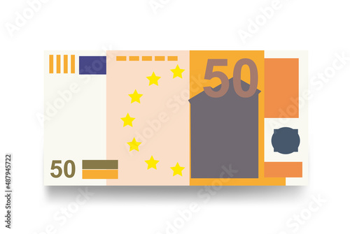 Euro Vector Illustration. Europe money set bundle banknotes. Paper money 50 EUR. Flat style. Isolated on white background. Simple minimal design.