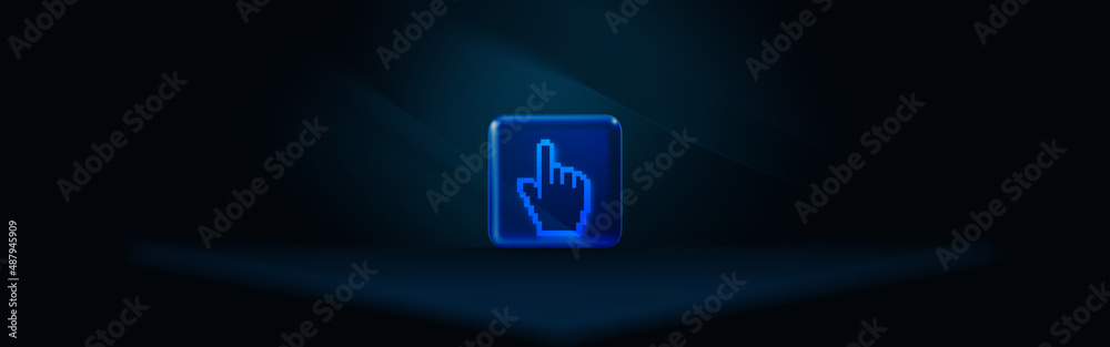 Mouse Click Finger Symbol in a Glass Frame Over A Futuristic Surface Mouse Click Finger Symbol in a Glass Frame Over A Futuristic Surface