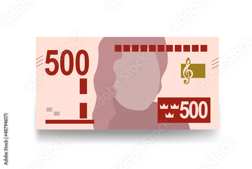 Swedish Krona Vector Illustration. Sweden money set bundle banknotes. Paper money 500 kr. Flat style. Isolated on white background. Simple minimal design.