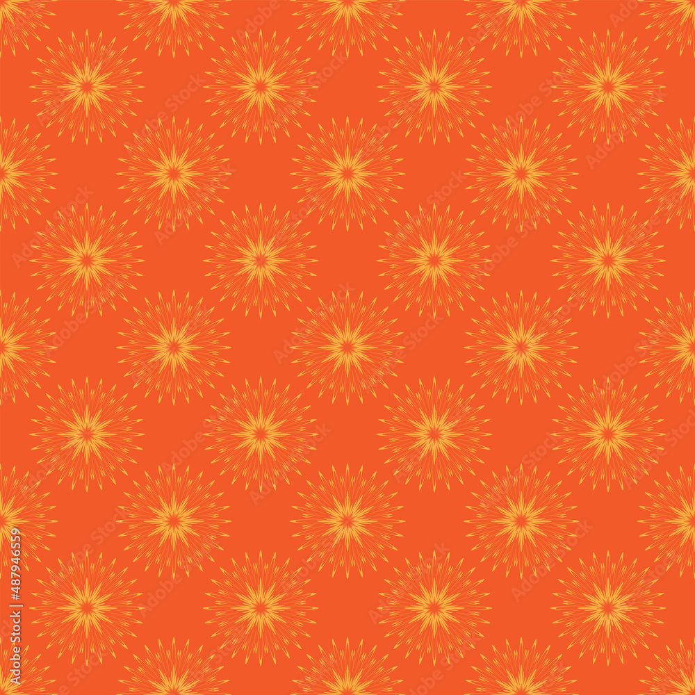 Seamless pattern with yellow abstract flowers on a orange background for packaging, fabrics, backgrounds and other products. Seamless pattern with yellow abstract flowers on a orange background for packaging, fabrics, backgrounds and other products.
