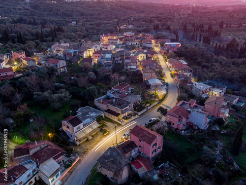 Fototapeta Naklejka Na Ścianę i Meble -  Aerial drone view of Xanthates village in corfu greece