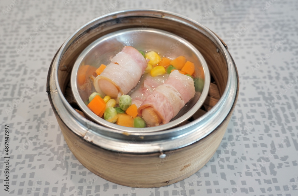 Yummy dim-sum or streamed dumplings, High angle view Yummy dim-sum or streamed dumplings, High angle view