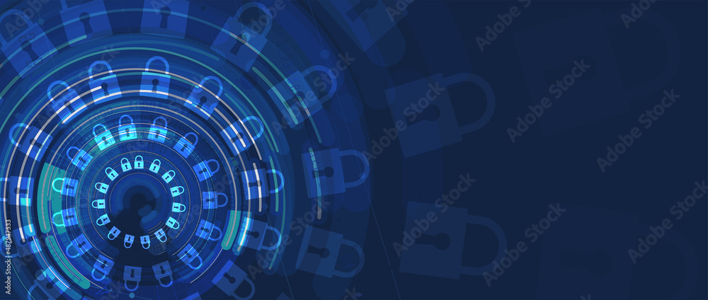 Obraz premium internet digital security technology concept for business background. Lock on circuit board