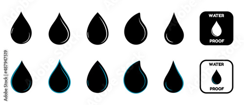 Waterdrop Icon Set - Flat Vector Illustrations Isolated On White Background