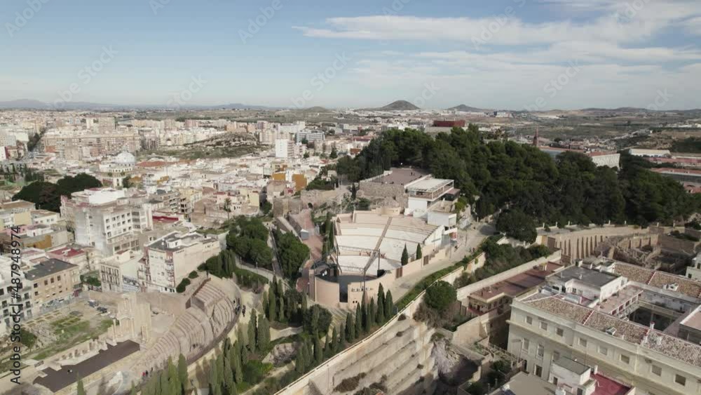 Aerial view of beautiful Torres Park Auditorium on hilltop near Roman theater, Cartagena. Spain Aerial view of beautiful Torres Park Auditorium on hilltop near Roman theater, Cartagena. Spain