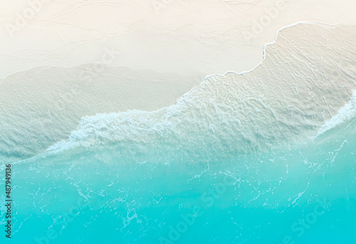 Fototapeta Naklejka Na Ścianę i Meble -  The turquoise wave water background of summer beach at the seashore sand beach -Summer pattern image