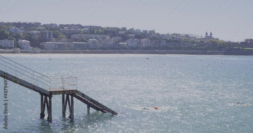 SAN SEBASTIAN, SPAIN : La Concha beach in San Sebastian. Resort town on the Bay of Biscay in Spain's Basque country. SAN SEBASTIAN, SPAIN : La Concha beach in San Sebastian. Resort town on the Bay of Biscay in Spain's Basque country.