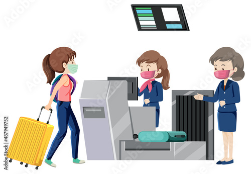 A passenger at check-in counter with service staffs
