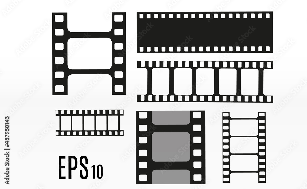 	
Set of film vector stripes isolated on transparent background.Film strip roll. Vector cinema background.	