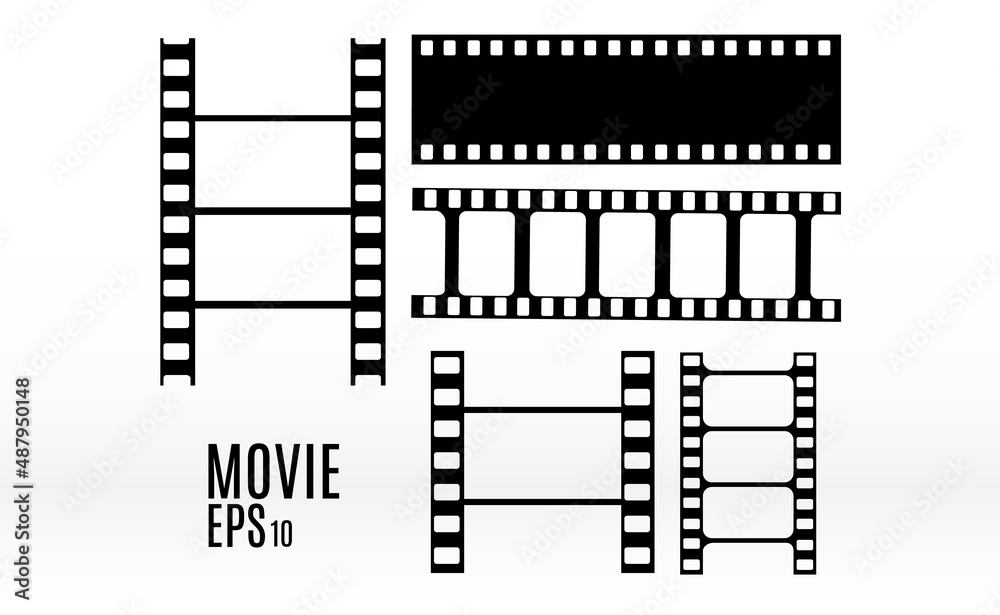 	
Set of film vector stripes isolated on transparent background.Film strip roll. Vector cinema background.	