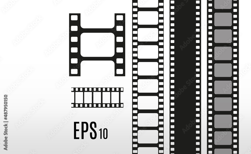 	
Set of film vector stripes isolated on transparent background.Film strip roll. Vector cinema background.	