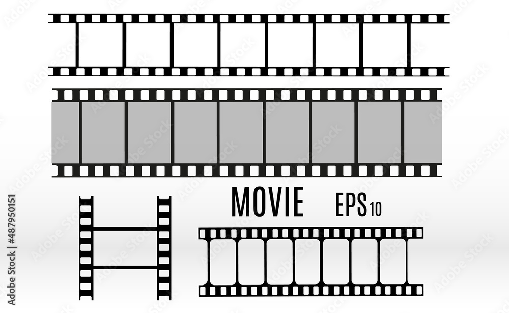 	
Set of film vector stripes isolated on transparent background.Film strip roll. Vector cinema background.	