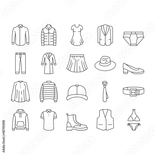 Clothes And Wearing Accessories Icons Set Vector .