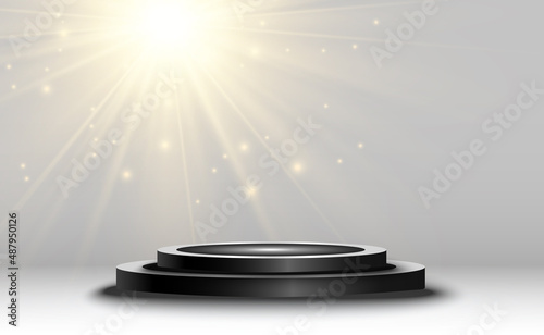 Realistic podium or winners platform. Pedestal with confetti on a white background.