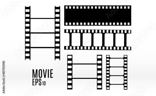 	
Set of film vector stripes isolated on transparent background.Film strip roll. Vector cinema background.	