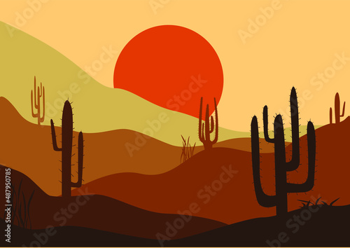 Desert and cactus landscape illustration.