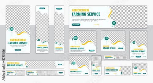 Agro web banner design template Set, Horizontal header web banner. Modern Gradient green cover header background for website design, Social Media Cover ads banner, flyer