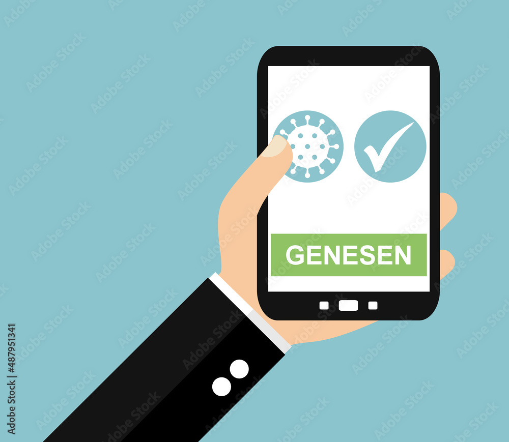 Genesen - Mann zeigt Covid-19 Gensenen-Status auf dem Smartphone Genesen - Mann zeigt Covid-19 Gensenen-Status auf dem Smartphone