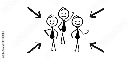 Cartoon emergency evacuation assembly point. Cartoon vector meeting, evacuation plan icon or pictogram. Service concept symbol or sign. Muster point location area. Stickman or stick figure man