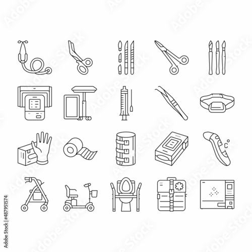 Medical Instrument And Equipment Icons Set Vector .