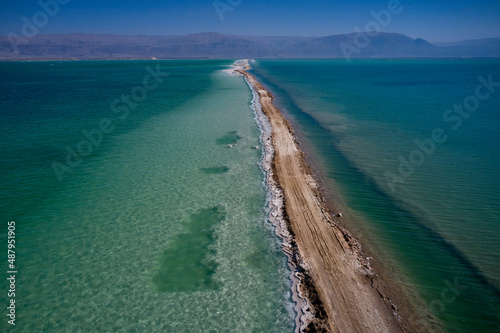 Fototapeta Naklejka Na Ścianę i Meble -  Land strip at the dead Sea, Israel. Aerial view