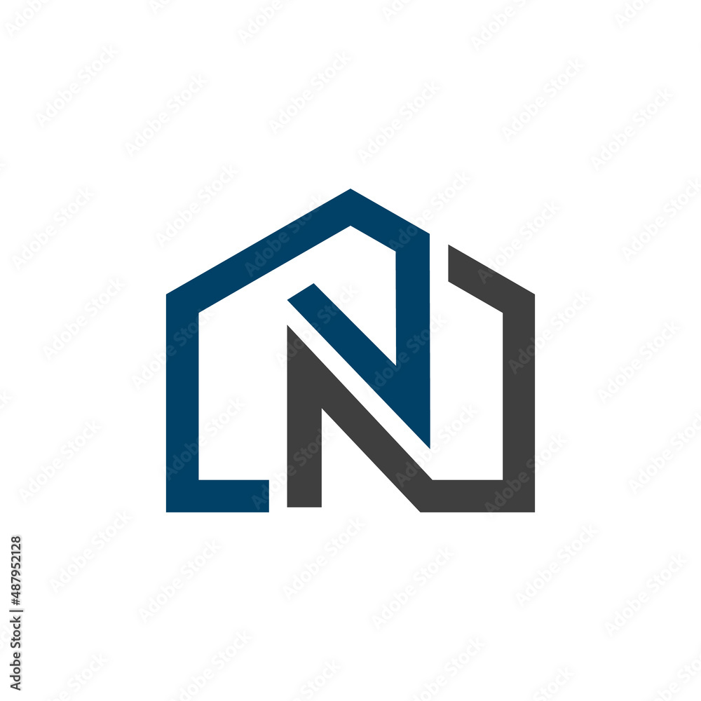 House and letter N combination,in background white, flat minimalist vector logo design editable