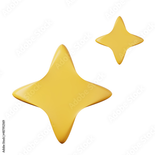Yellow cartoon glare stars high quality 3D render illustration icon.