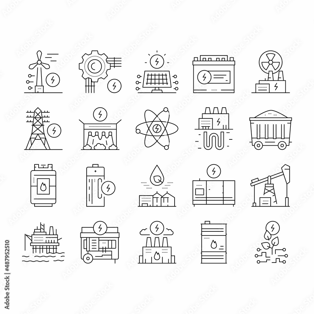 Energy Electricity And Fuel Power Icons Set Vector .