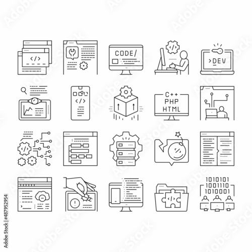 Dev Code Occupation Collection Icons Set Vector .