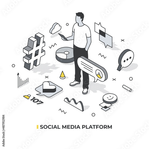 Social Media Platform Isometric Scene