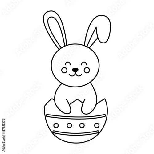 Vector image of cute black and white Easter rabbit.