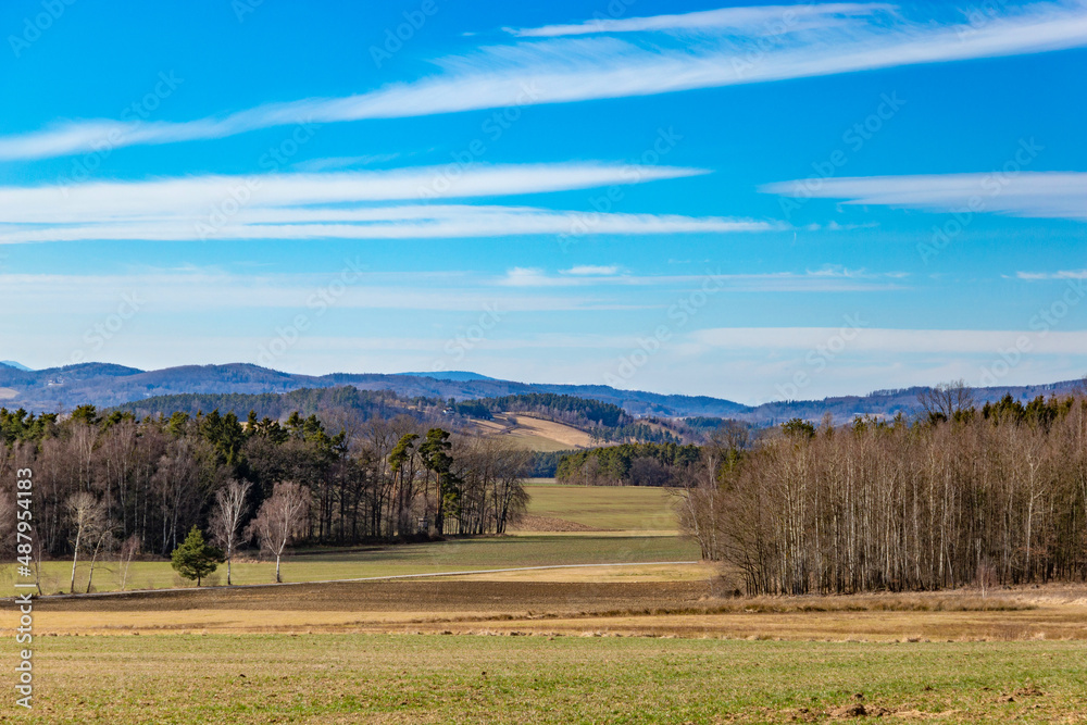 Fototapeta premium Countryside landscape in South Czechia. Early spring.