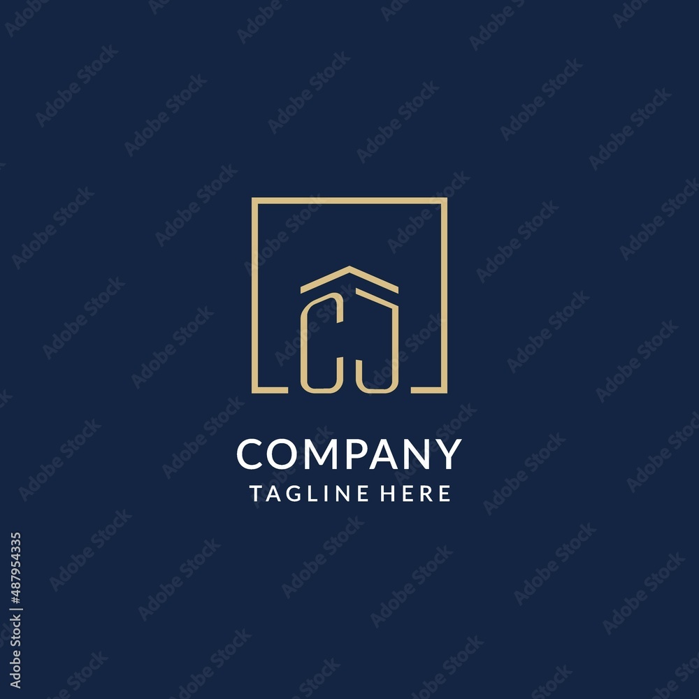 Initial CJ square lines logo, modern and luxury real estate logo design ...