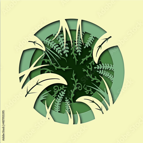 paper cut illustration grass in the meadow